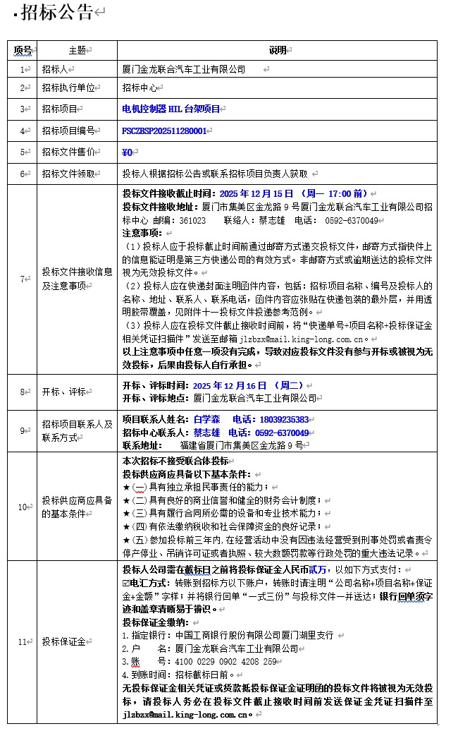 公開招標(biāo)招標(biāo)公告-電機控制HIL臺架項目-2025.12.02